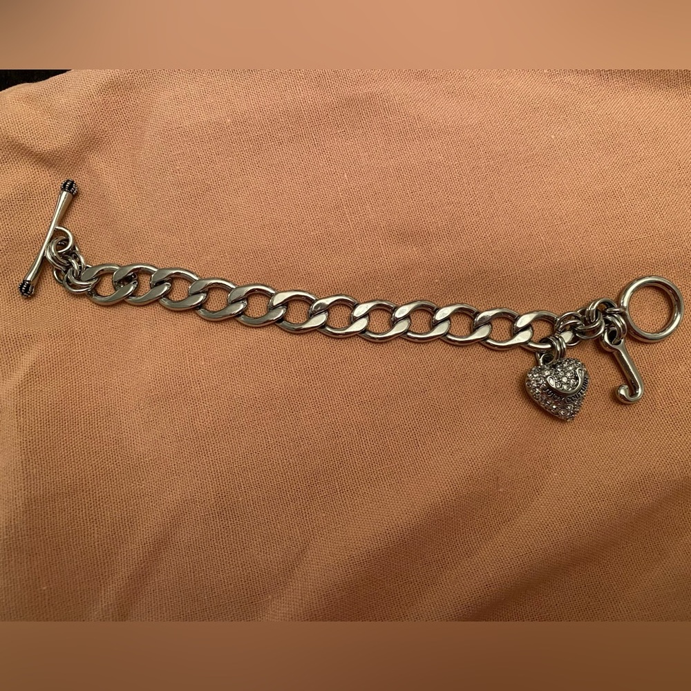 VINTAGE JUICY COUTURE SILVER PAVÉ HEART CHUNKY BRACELET